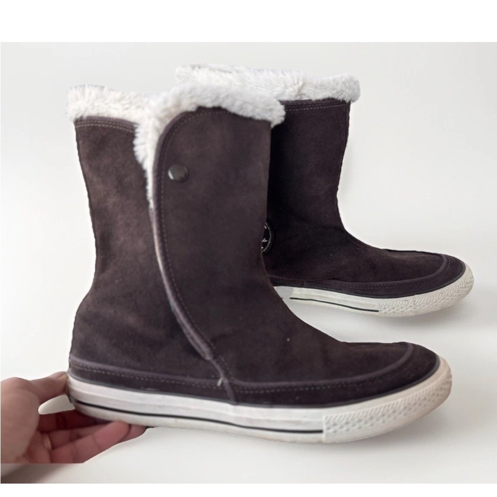 Converse All Star Boots Brown Leather Suede Faux Fur Lined Warm Women’s Size 9